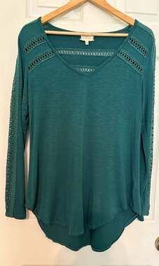 EUC Deletta Long Sleeve Tunic Top with Lace Inserts, Teal, Medium